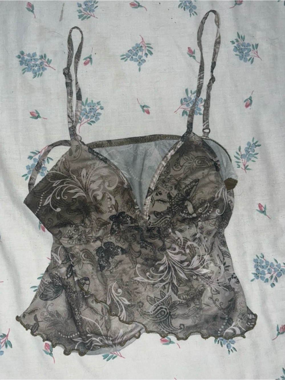 SHEIN Taupe Floral Lace Trim Mesh Camisole